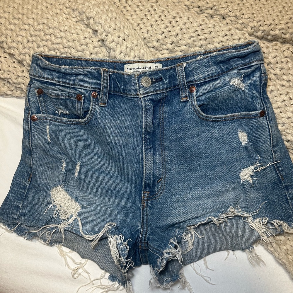 Abercrombie & Fitch Women's Ripped Blue Jean Shorts